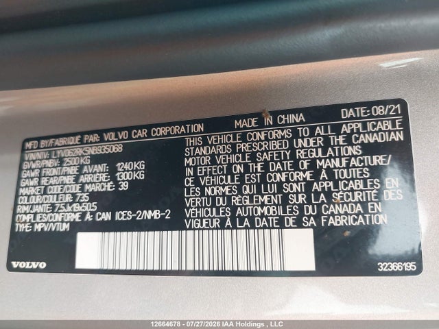 Aukcja sprzedaży 2022 Volvo Xc60 B6 Momentum, vin: LYV062RK5NB935068, numer aukcji: 12664678