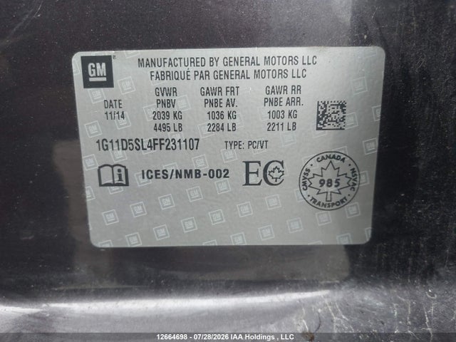 1G11D5SL4FF231107 Chevrolet MALIBU 2LT