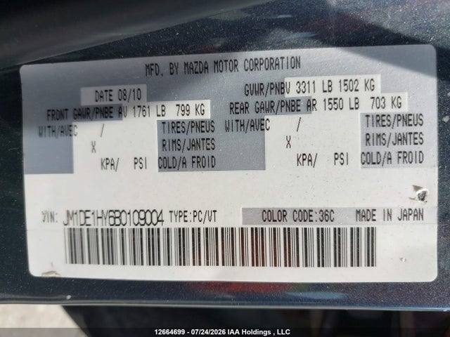 Aukcja sprzedaży 2011 Mazda Mazda2, vin: JM1DE1HY6B0109004, numer aukcji: 12664699