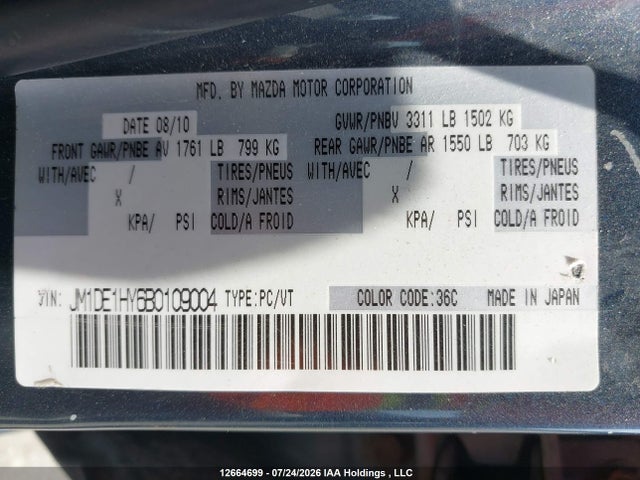 Aukcja sprzedaży 2011 Mazda Mazda2, vin: JM1DE1HY6B0109004, numer aukcji: 12664699