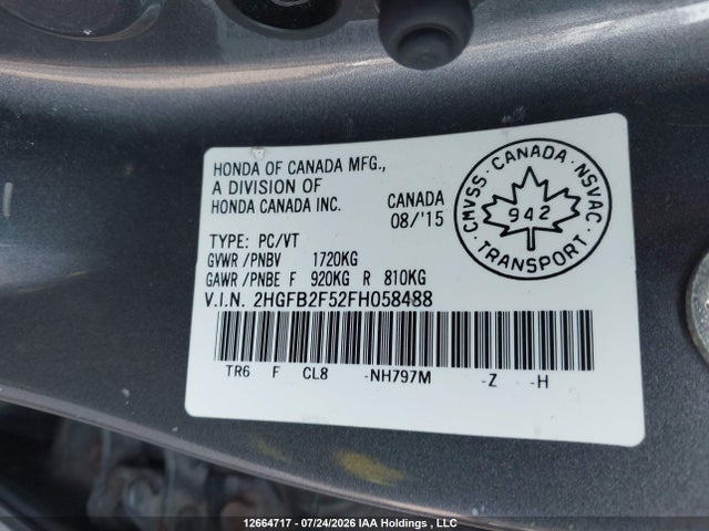 Honda CIVIC EX 2015 2HGFB2F52FH058488 Image 19