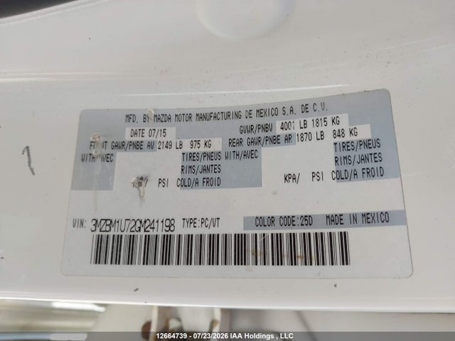 Auction sale of the 2016 Mazda Mazda3 G/gx, vin: 3MZBM1U72GM241198, lot number: 12664739