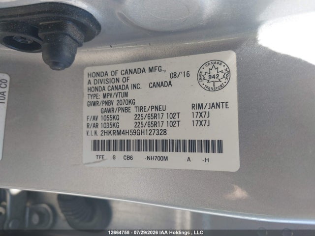 12664758 :رقم المزاد ، 2HKRM4H59GH127328 vin ، 2016 Honda Cr-v Ex مزاد بيع