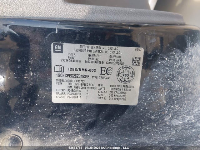12664783 :رقم المزاد ، 1GCNCPEX2CZ348393 vin ، 2012 Chevrolet Silverado C1500 مزاد بيع