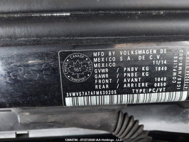 Aukcja sprzedaży 2015 Volkswagen The Beetle 2.0 Tsi Sportline, vin: 3VWVS7AT4FM630205, numer aukcji: 12664788