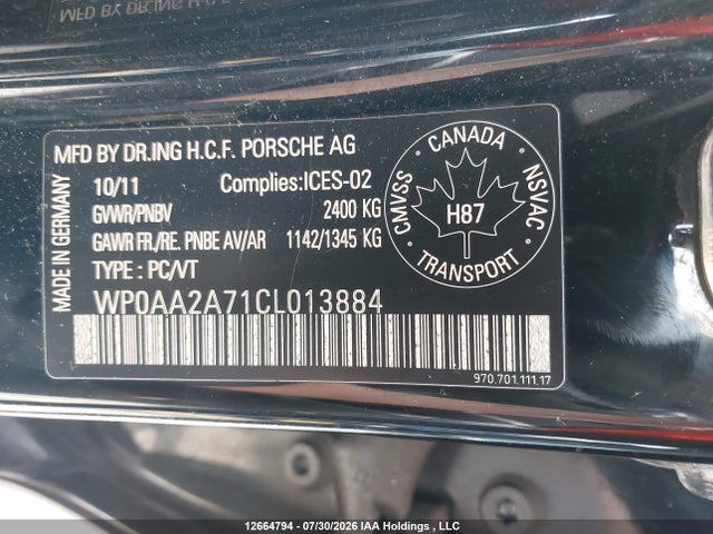 Aukcja sprzedaży 2012 Porsche Panamera, vin: WP0AA2A71CL013884, numer aukcji: 12664794