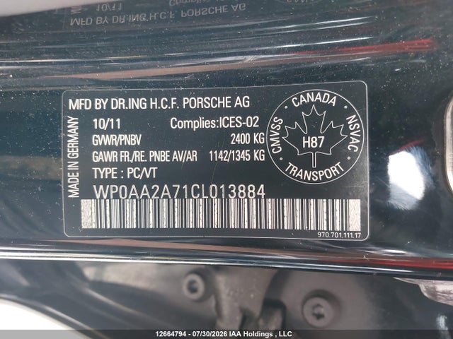 Aukcja sprzedaży 2012 Porsche Panamera, vin: WP0AA2A71CL013884, numer aukcji: 12664794