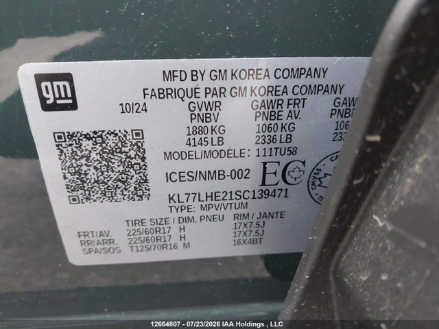 Продаж на аукціоні авто 2025 Chevrolet Trax 1lt, vin: KL77LHE21SC139471, номер лоту: 12664807