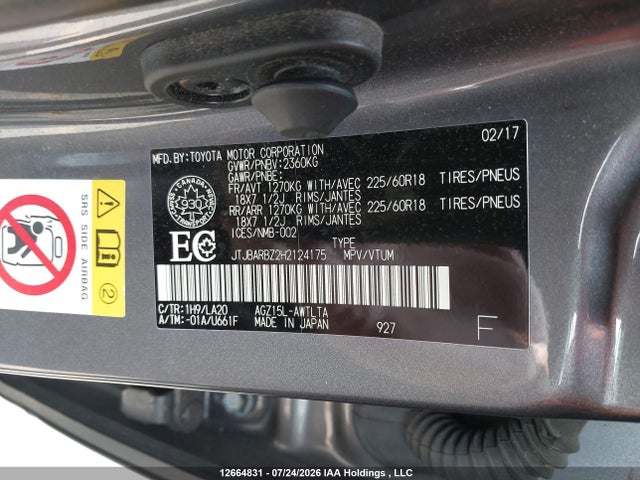 12664831 :رقم المزاد ، JTJBARBZ2H2124175 vin ، 2017 Lexus Nx 200t 200t مزاد بيع
