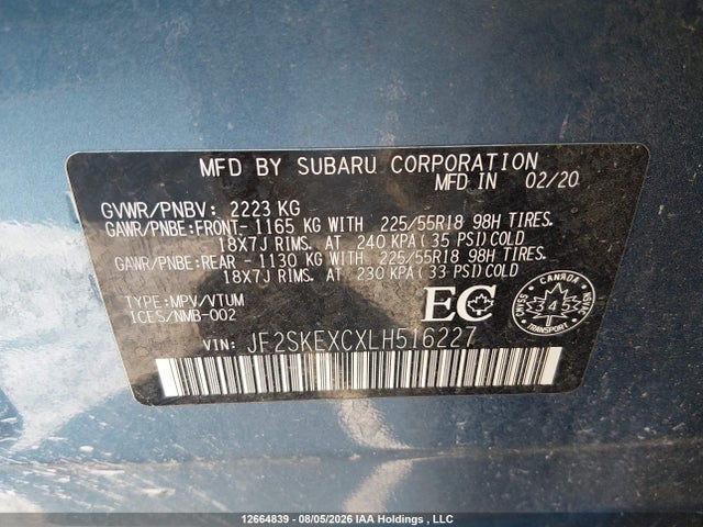 Продаж на аукціоні авто 2020 Subaru Forester, vin: JF2SKEXCXLH516227, номер лоту: 12664839