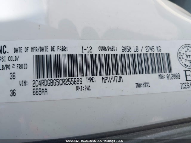 Продажа на аукционе авто 2012 Dodge Grand Caravan Se, vin: 2C4RDGBG5CR255896, номер лота: 12664842