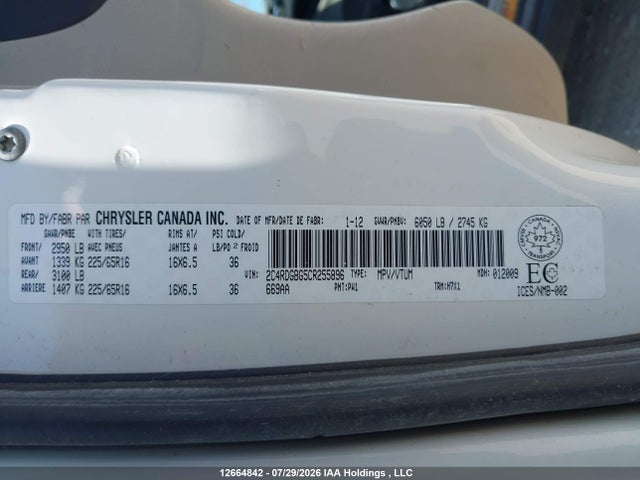 Продажа на аукционе авто 2012 Dodge Grand Caravan Se, vin: 2C4RDGBG5CR255896, номер лота: 12664842