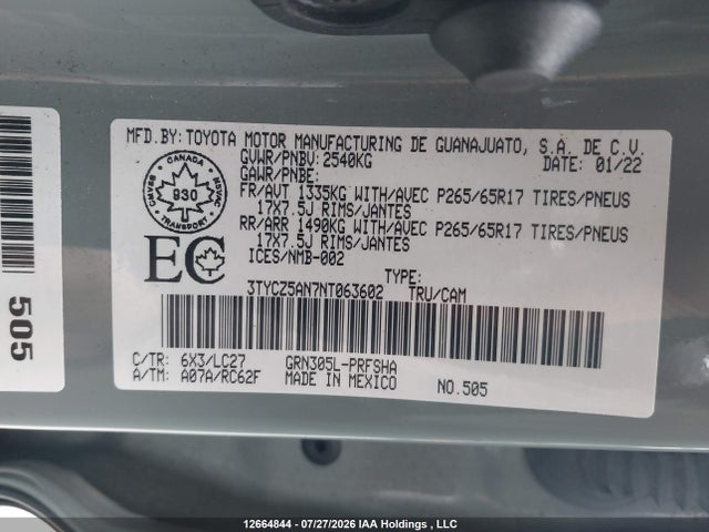 Aukcja sprzedaży 2022 Toyota Tacoma, vin: 3TYCZ5AN7NT063602, numer aukcji: 12664844