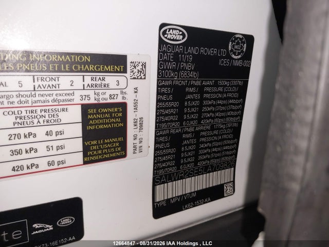 Продажа на аукционе авто 2020 Land Rover Range Rover Sport P525 Hse, vin: SALWR2SE5LA709826, номер лота: 12664847