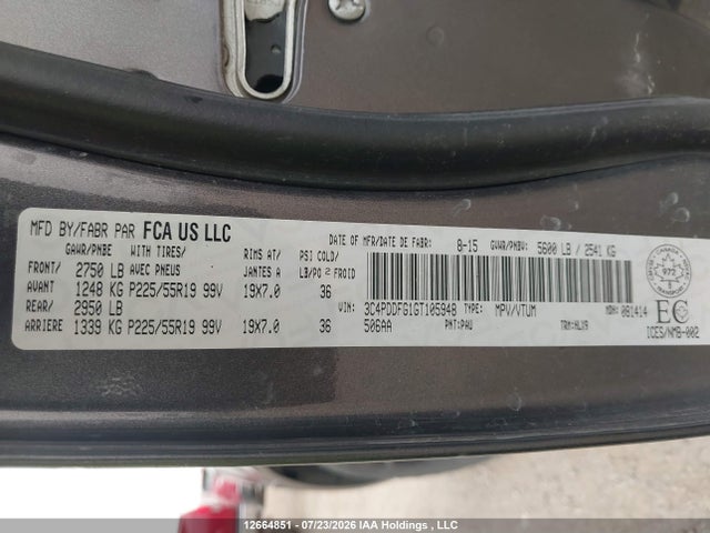 Aukcja sprzedaży 2016 Dodge Journey R/t, vin: 3C4PDDFG1GT105948, numer aukcji: 12664851