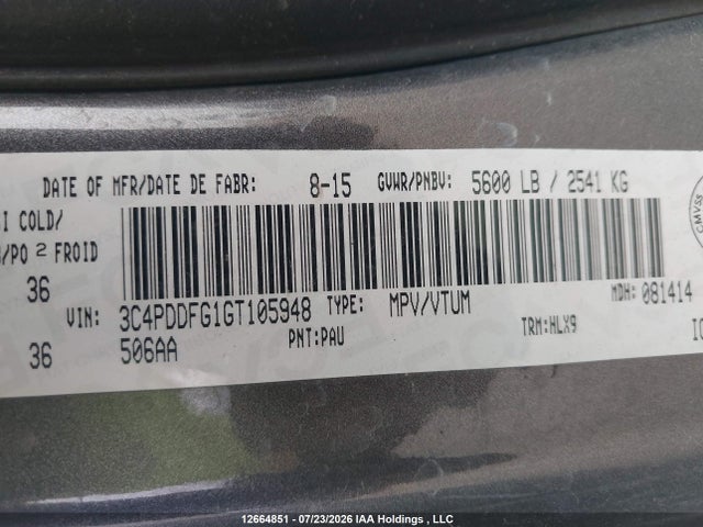 Aukcja sprzedaży 2016 Dodge Journey R/t, vin: 3C4PDDFG1GT105948, numer aukcji: 12664851