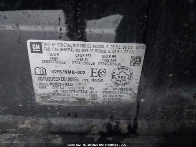 Продажа на аукционе авто 2014 Gmc Sierra K1500 Sle, vin: 3GTU2UECXEG180936, номер лота: 12664852