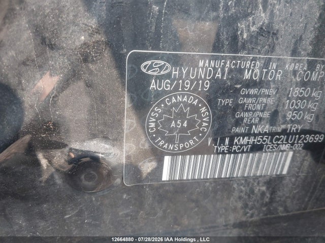 2020 Hyundai Elantra Gt N Line Dct მანქანა იყიდება აუქციონზე, vin: KMHH55LC2LU123699, აუქციონის ნომერი: 12664880