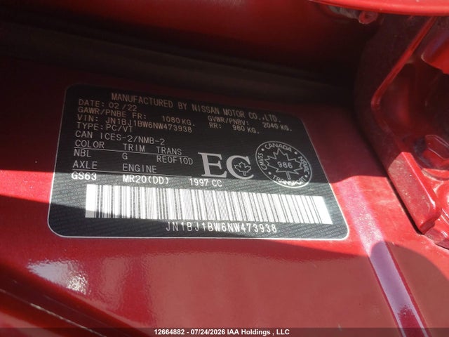 Aukcja sprzedaży 2022 Nissan Qashqai Sl/sv, vin: JN1BJ1BW6NW473938, numer aukcji: 12664882