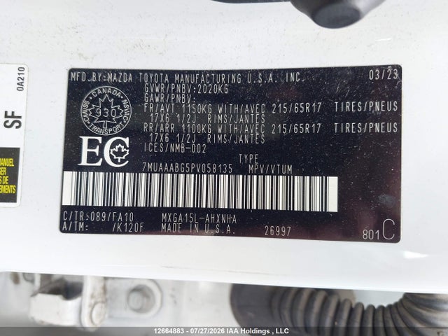 12664883 :رقم المزاد ، 7MUAAABG5PV058135 vin ، 2023 Toyota Corolla Cross L مزاد بيع