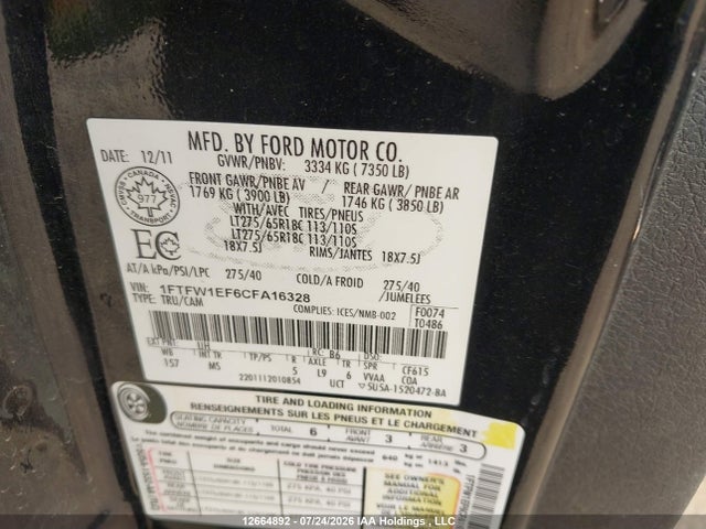 Aukcja sprzedaży 2012 Ford F150 Supercrew, vin: 1FTFW1EF6CFA16328, numer aukcji: 12664892