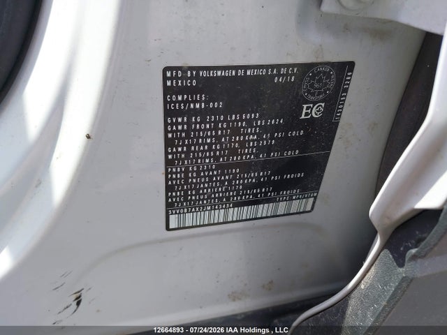 Продаж на аукціоні авто 2018 Volkswagen Tiguan Trendline, vin: 3VV0B7AX2JM143434, номер лоту: 12664893