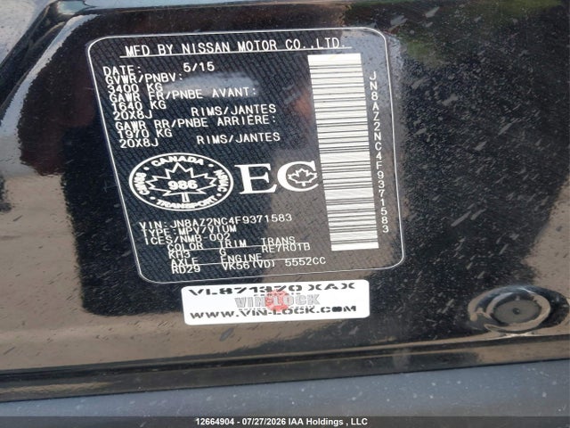 JN8AZ2NC4F9371583 Infiniti Qx80 Base 7 Passenger/base 8 Passenger/limited 7 Passenger