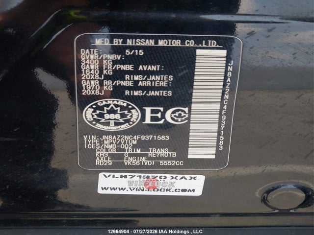 JN8AZ2NC4F9371583 Infiniti Qx80 Base 7 Passenger/base 8 Passenger/limited 7 Passenger
