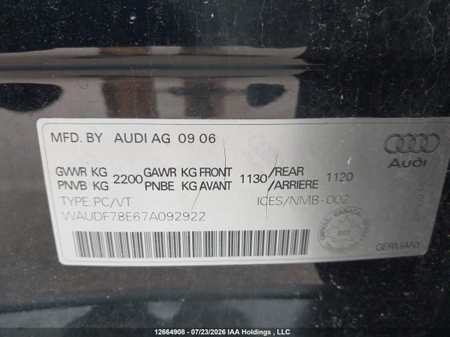 Продажа на аукционе авто 2007 Audi A4, vin: WAUDF78E67A092922, номер лота: 12664908