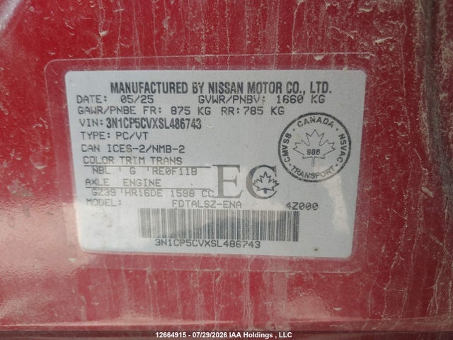 Продаж на аукціоні авто 2025 Nissan Kicks Play Sv, vin: 3N1CP5CVXSL486743, номер лоту: 12664915