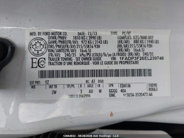Продажа на аукционе авто 2014 Ford Focus Se, vin: 1FADP3F26EL239748, номер лота: 12664932