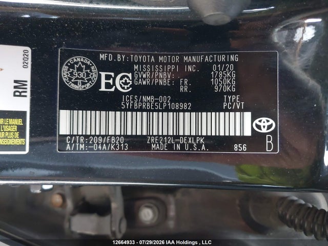 5YFBPRBE5LP108982 Toyota COROLLA LE