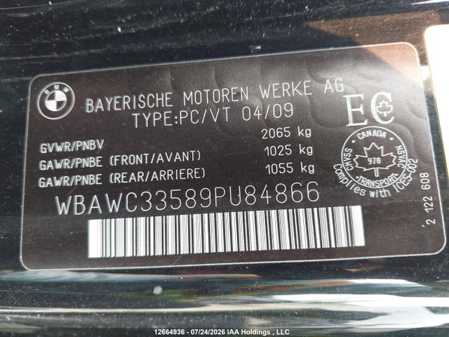 Aukcja sprzedaży 2009 Bmw 328 Xi, vin: WBAWC33589PU84866, numer aukcji: 12664936