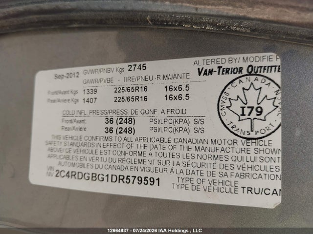 Продаж на аукціоні авто 2013 Dodge Grand Caravan Se, vin: 2C4RDGBG1DR579591, номер лоту: 12664937
