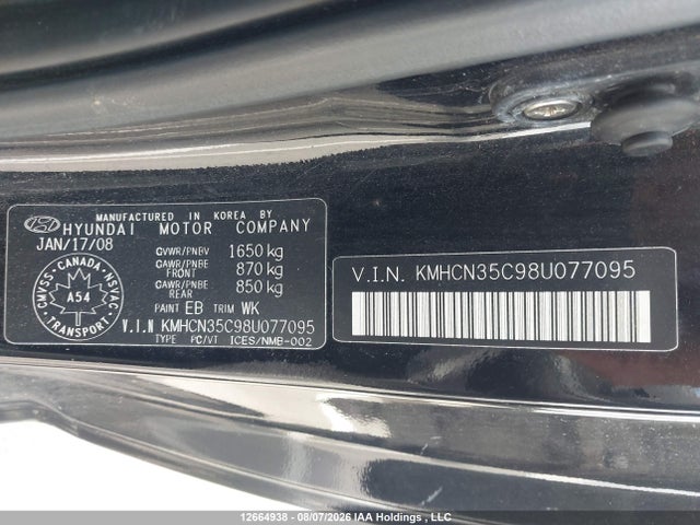 Продаж на аукціоні авто 2008 Hyundai Accent Gl/gl Sport/l, vin: KMHCN35C98U077095, номер лоту: 12664938