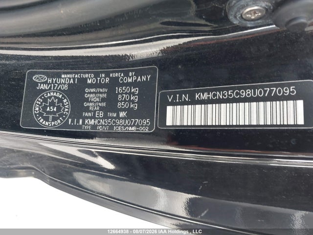 Продаж на аукціоні авто 2008 Hyundai Accent Gl/gl Sport/l, vin: KMHCN35C98U077095, номер лоту: 12664938