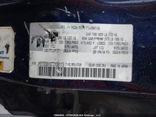 12664942 :رقم المزاد ، JM3TB38Y870108113 vin ، 2007 Mazda Cx-9 مزاد بيع