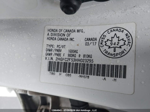 12664943 :رقم المزاد ، 2HGFC2F53HH023295 vin ، 2017 Honda Civic Lx مزاد بيع