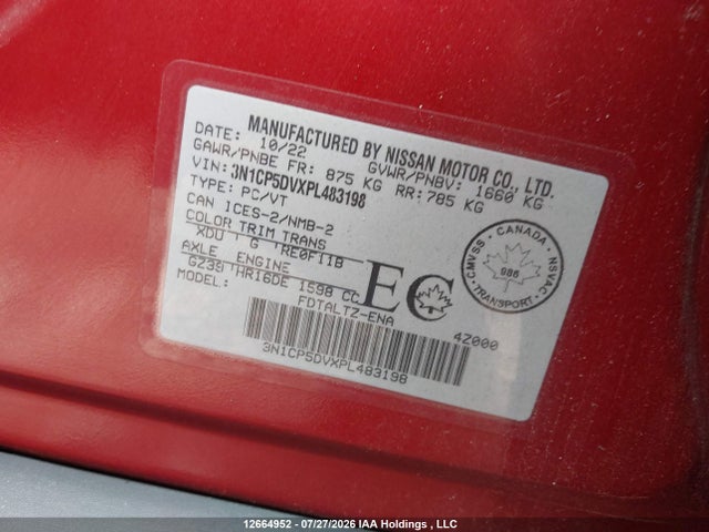 2023 Nissan Kicks Sr მანქანა იყიდება აუქციონზე, vin: 3N1CP5DVXPL483198, აუქციონის ნომერი: 12664952