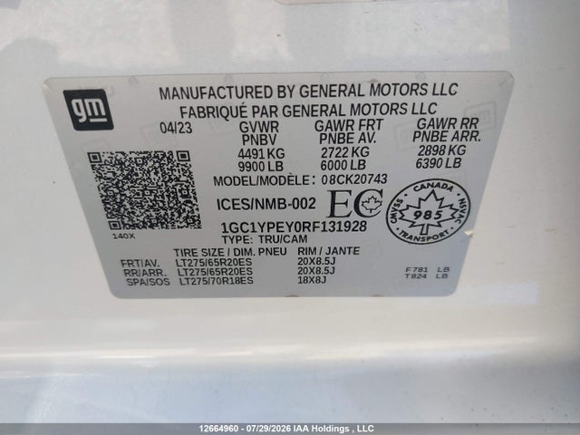 12664960 :رقم المزاد ، 1GC1YPEY0RF131928 vin ، 2024 Chevrolet Silverado 2500 Hd مزاد بيع