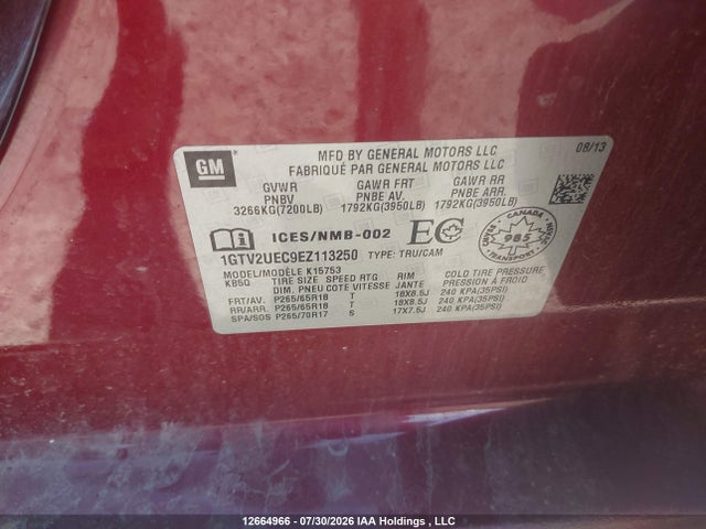 Продажа на аукционе авто 2014 Gmc Sierra 1500 Sle, vin: 1GTV2UEC9EZ113250, номер лота: 12664966