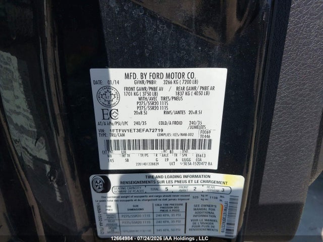 Auction sale of the 2014 Ford F-150, vin: 1FTFW1ET3EFA72719, lot number: 12664984