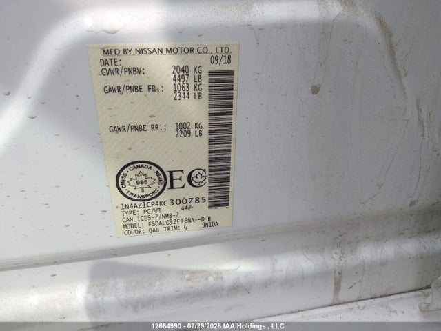 1N4AZ1CP4KC300785 Nissan Leaf S/sl/sv