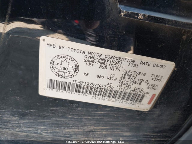 Продаж на аукціоні авто 1997 Toyota Rav4, vin: JT3GP10VXV7017709, номер лоту: 12664997