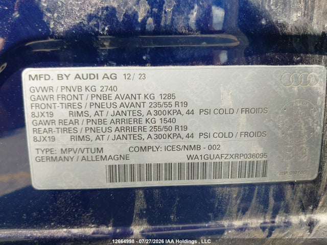 Продажа на аукционе авто 2024 Audi Q4 E-tron, vin: WA1GUAFZXRP036095, номер лота: 12664998