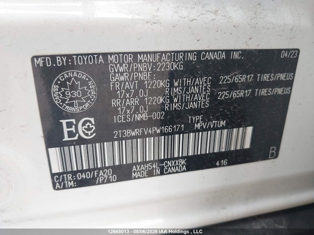 2T3BWRFV4PW166171 Toyota Rav4 Hybrid Le