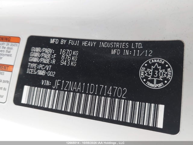 2013 Scion Fr-s Scion 10 მანქანა იყიდება აუქციონზე, vin: JF1ZNAA11D1714702, აუქციონის ნომერი: 12665014
