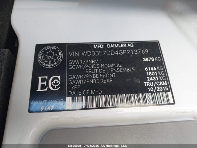 Mercedes-Benz Sprinter 2500 2016 WD3BE7DD4GP213769 Image 9