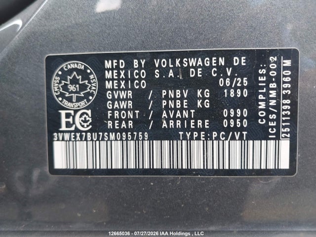 Aukcja sprzedaży 2025 Volkswagen Jetta Se, vin: 3VWEX7BU7SM095759, numer aukcji: 12665036