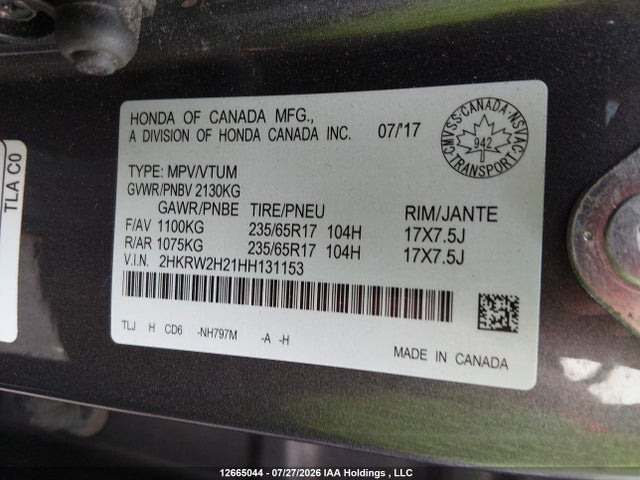 2HKRW2H21HH131153 Honda CR-V LX
